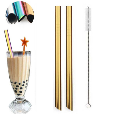 Daugkartinis geriamasis šiaudelis 304 nerūdijančio plieno šiaudelis, didelis 12 mm šiaudų metalinis šiaudelis, skirtas tapijokos perlams, pieno arbatai su švaresniu šepetėliu