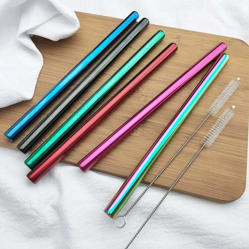 Daugkartinis geriamasis šiaudelis 304 nerūdijančio plieno šiaudelis, didelis 12 mm šiaudų metalinis šiaudelis, skirtas tapijokos perlams, pieno arbatai su švaresniu šepetėliu