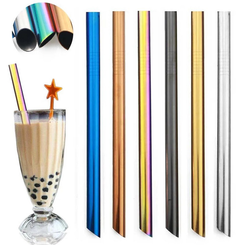 Daugkartinis geriamasis šiaudelis 304 nerūdijančio plieno šiaudelis, didelis 12 mm šiaudų metalinis šiaudelis, skirtas tapijokos perlams, pieno arbatai su švaresniu šepetėliu