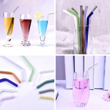 Стъклени сламки за многократна употреба Цветна сламка за пиене Екологична високо боросиликатна стъклена сламка Стъклена тръба Парти сувенири Бар Съдове за напитки