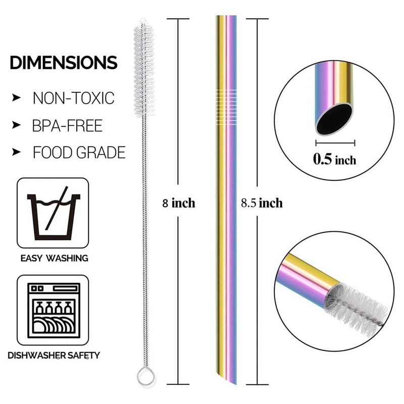 Καλαμάκια Boba 12 χιλιοστών επαναχρησιμοποιούμενα 4 τμχ Εξαιρετικά φαρδιά 304 καλαμάκια από ανοξείδωτο ατσάλι Μεταλλικά καλαμάκια για καλαμάκι τσαγιού φούσκα για μιλκσέικ Smoothie