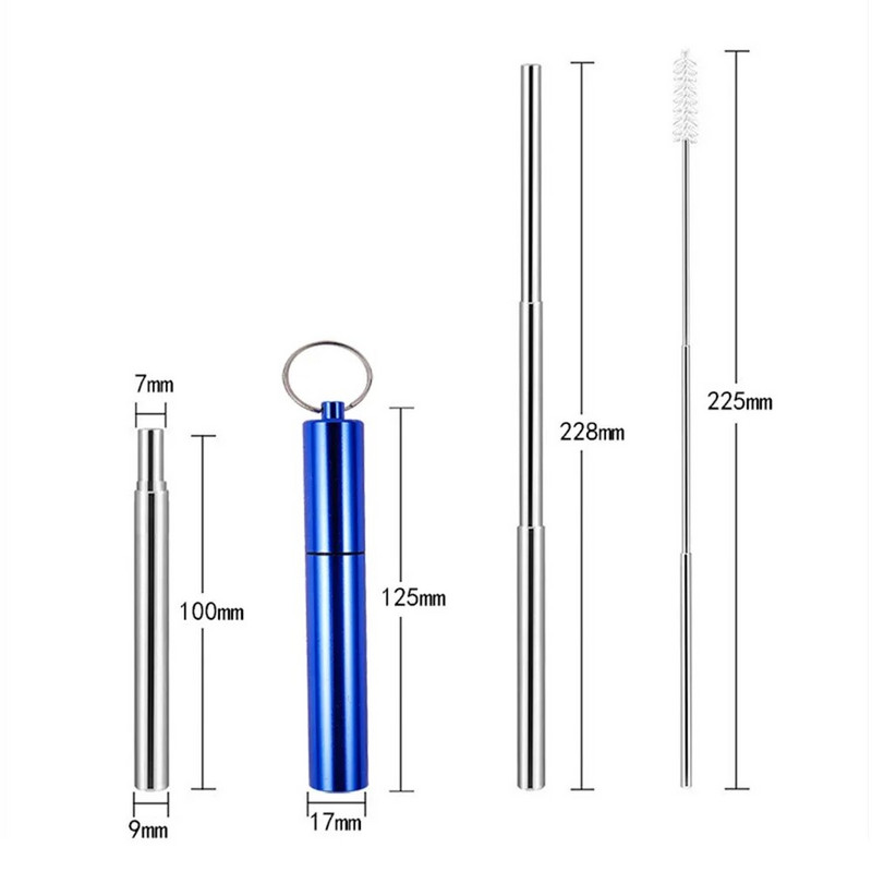 2 kompleta slamki od nehrđajućeg čelika za višekratnu upotrebu s četkom za čišćenje, torbica s privjeskom za ključeve, sklopiva teleskopska slamka za čaj s mlijekom, pribor za piće