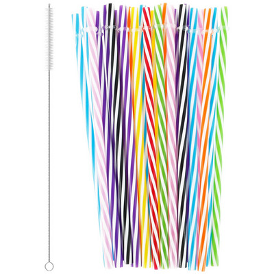 24 vnt geriamieji dryžuoti šiaudeliai Daugkartiniai kieto plastiko šiaudeliai su valymo šepetėliu Įvairių spalvų saldainių dryžuotas šiaudelis, tiesus