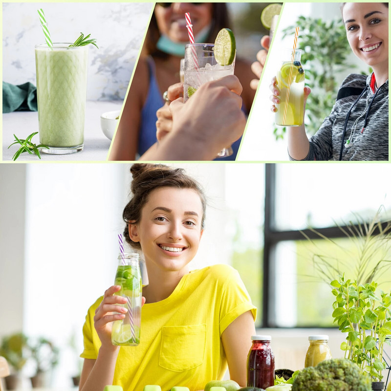 24 vnt geriamieji dryžuoti šiaudeliai Daugkartiniai kieto plastiko šiaudeliai su valymo šepetėliu Įvairių spalvų saldainių dryžuotas šiaudelis, tiesus