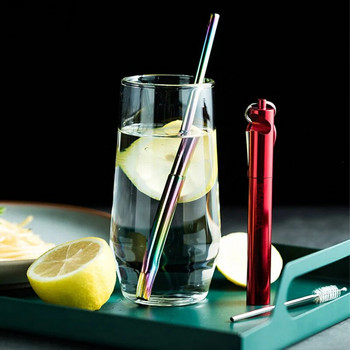 Πολύχρωμο από ανοξείδωτο ατσάλι Straw Drinkware επαναχρησιμοποιήσιμο άχυρο πτυσσόμενο μπουκάλι μεταλλικό ανοιχτήρι Bubbl Straw φορητό εργαλείο ποτών 7*235mm