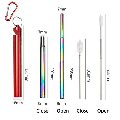 Spalvingi nerūdijančio plieno šiaudiniai gėrimai Daugkartinio naudojimo šiaudų sulankstomas butelis metalinis atidarytuvas Bubbl Straw nešiojamas gėrimų įrankis 7*235mm
