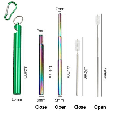 Spalvingi nerūdijančio plieno šiaudiniai gėrimai Daugkartinio naudojimo šiaudų sulankstomas butelis metalinis atidarytuvas Bubbl Straw nešiojamas gėrimų įrankis 7*235mm