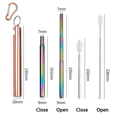 Spalvingi nerūdijančio plieno šiaudiniai gėrimai Daugkartinio naudojimo šiaudų sulankstomas butelis metalinis atidarytuvas Bubbl Straw nešiojamas gėrimų įrankis 7*235mm