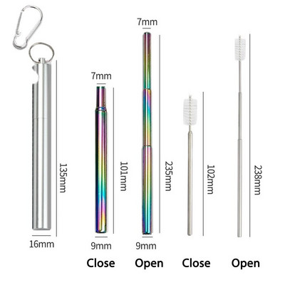 Spalvingi nerūdijančio plieno šiaudiniai gėrimai Daugkartinio naudojimo šiaudų sulankstomas butelis metalinis atidarytuvas Bubbl Straw nešiojamas gėrimų įrankis 7*235mm