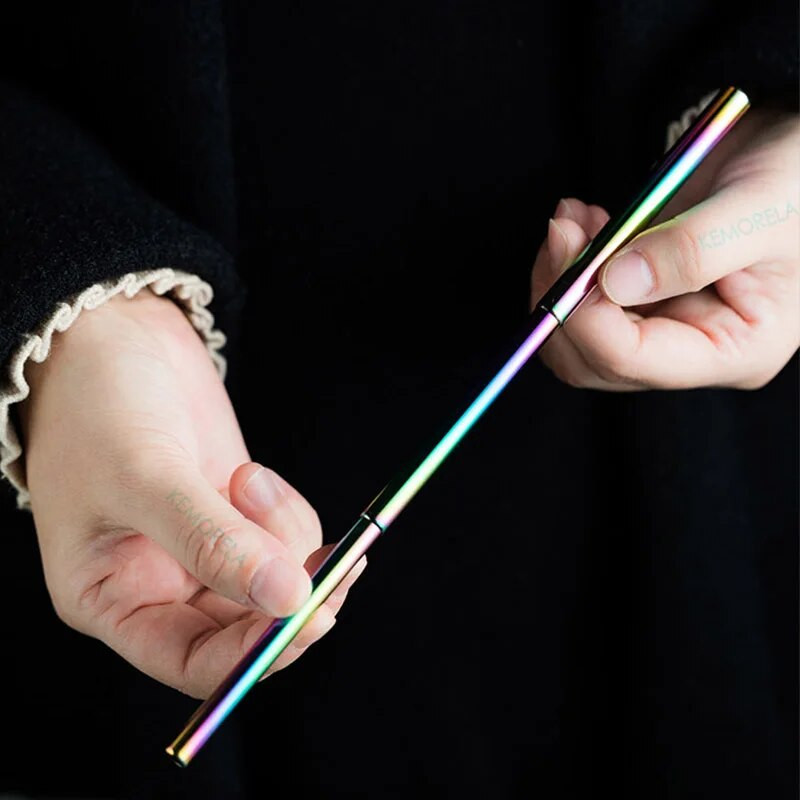 Spalvingi nerūdijančio plieno šiaudiniai gėrimai Daugkartinio naudojimo šiaudų sulankstomas butelis metalinis atidarytuvas Bubbl Straw nešiojamas gėrimų įrankis 7*235mm