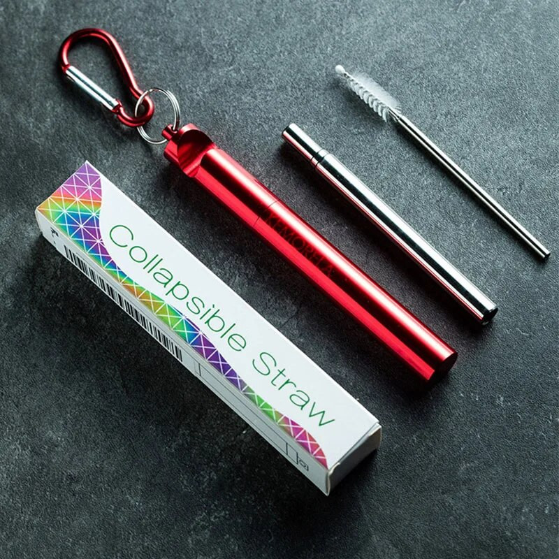 Spalvingi nerūdijančio plieno šiaudiniai gėrimai Daugkartinio naudojimo šiaudų sulankstomas butelis metalinis atidarytuvas Bubbl Straw nešiojamas gėrimų įrankis 7*235mm