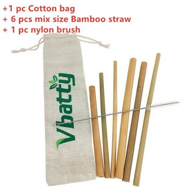 Φυσικό βιολογικό σετ άχυρου μπαμπού Φιλικό προς το περιβάλλον Καλαμάκια από μπαμπού επαναχρησιμοποιούμενα με βούρτσα 8 ιντσών