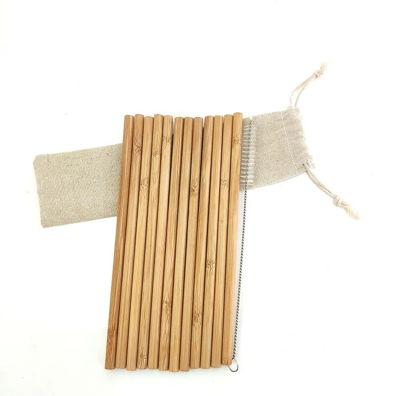 Φυσικό βιολογικό σετ άχυρου μπαμπού Φιλικό προς το περιβάλλον Καλαμάκια από μπαμπού επαναχρησιμοποιούμενα με βούρτσα 8 ιντσών