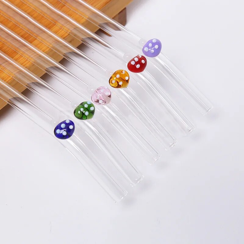 Daugkartinio naudojimo permatomas stiklinis šiaudelis mielas grybų širdis kavos arbata stiklinė šiaudų pieno sulčių gėrimo maišoma šiaudų vakarėlio reikmenys