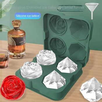 Форма за кубчета лед с формата на розов диамант Уиски и вино Охлаждащ се ледогенератор Многократна тава за кубчета лед Форма за фризер с капак