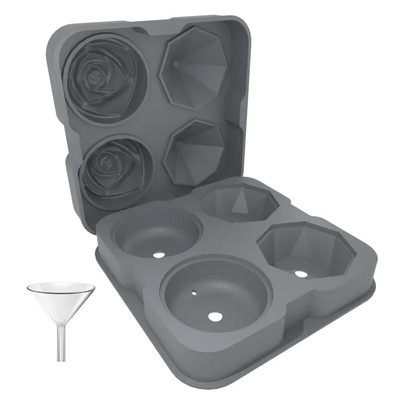 Rožės deimanto formos ledo kubelių formelės viskio vyno atvėsinimui ledų gaminimo aparatas daugkartinio naudojimo ledo kubelių padėklo formos šaldikliui su dangteliu