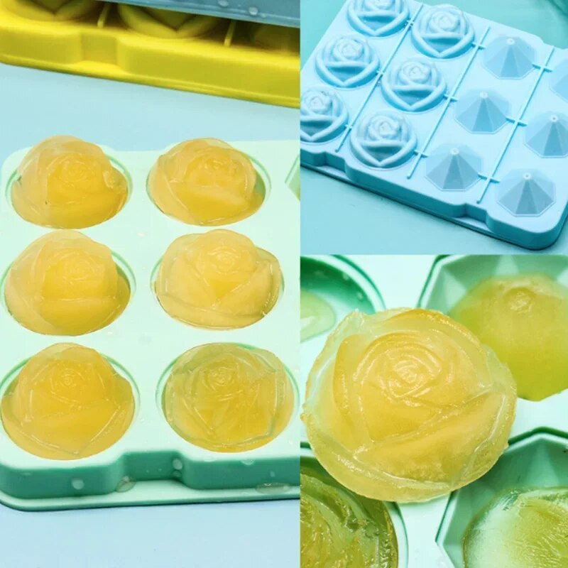 12 tinklelių ledo kubelių padėklų rožių deimanto formos ledo daugkartinio naudojimo silikoniniai ledo kubelių formų kubelių padėklai su nuimamais dangteliais