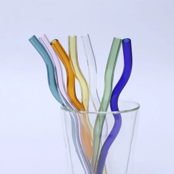 1 бр. Сламки от високо боросиликатно стъкло Екологични сламки за многократна употреба във формата на вълна за смутита, коктейли, аксесоари за барове