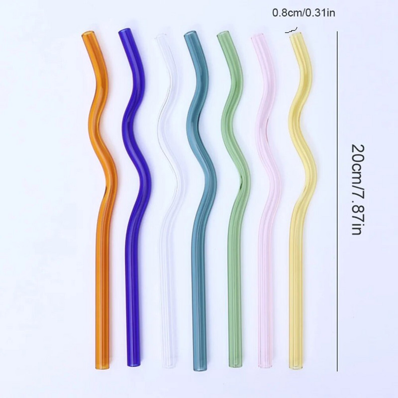 1 vnt didelio borosilikatinio stiklo šiaudeliai Ekologiški daugkartinio naudojimo bangos formos gėrimo šiaudeliai kokteiliams kokteilių baro priedai