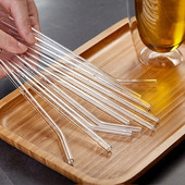 8 vnt stiklinių šiaudelių daugkartinio naudojimo šiaudelių rinkinys 8 colių vamzdelių stiklinių skaidraus stiklo gėrimų šiaudeliai, skirti kokteilių baro priedams