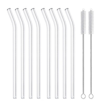 8 vnt stiklinių šiaudelių daugkartinio naudojimo šiaudelių rinkinys 8 colių vamzdelių stiklinių skaidraus stiklo gėrimų šiaudeliai, skirti kokteilių baro priedams