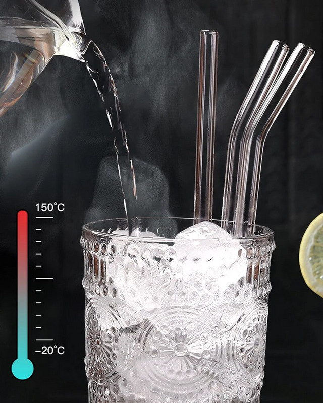 8 vnt stiklinių šiaudelių daugkartinio naudojimo šiaudelių rinkinys 8 colių vamzdelių stiklinių skaidraus stiklo gėrimų šiaudeliai, skirti kokteilių baro priedams