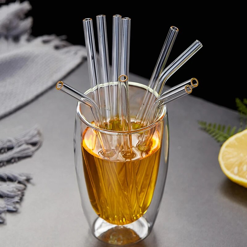 8 vnt stiklinių šiaudelių daugkartinio naudojimo šiaudelių rinkinys 8 colių vamzdelių stiklinių skaidraus stiklo gėrimų šiaudeliai, skirti kokteilių baro priedams
