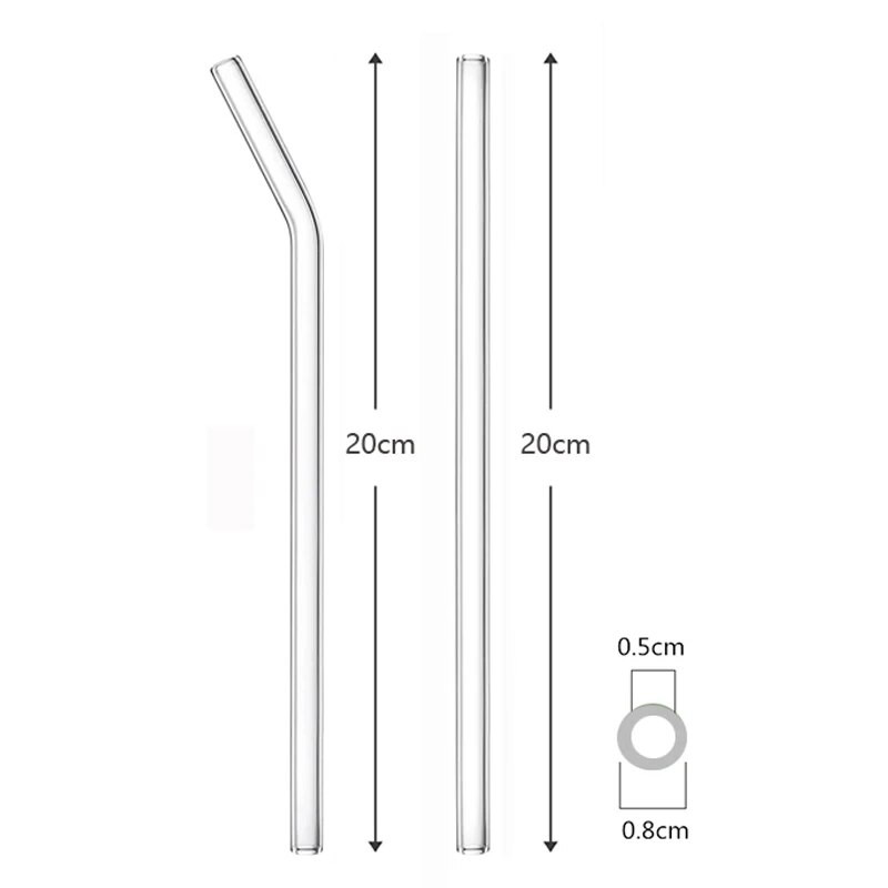 8 vnt stiklinių šiaudelių daugkartinio naudojimo šiaudelių rinkinys 8 colių vamzdelių stiklinių skaidraus stiklo gėrimų šiaudeliai, skirti kokteilių baro priedams