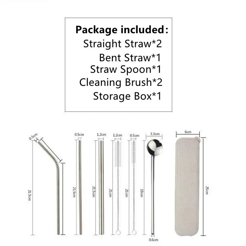 LINSBAYWU daugkartinio naudojimo geriamieji šiaudeliai 304 nerūdijančio plieno šiaudeliai tiesūs išlenkti metaliniai šiaudeliai su valymo šepečiu, laikymo dėžutės strypo įrankiai