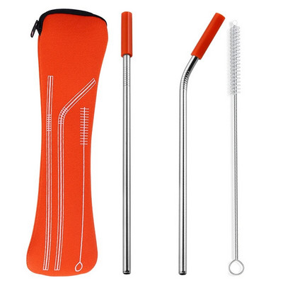 Opakovane použiteľné slamky z nehrdzavejúcej ocele, rovné ohnuté slamky na pitie so silikónovými špičkami na horúce a studené nápoje, barové náradie, veľkoobchod