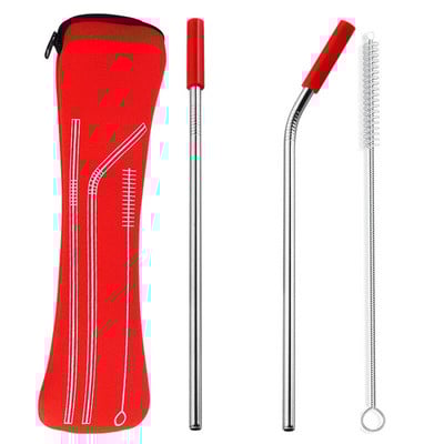 Opakovane použiteľné slamky z nehrdzavejúcej ocele, rovné ohnuté slamky na pitie so silikónovými špičkami na horúce a studené nápoje, barové náradie, veľkoobchod