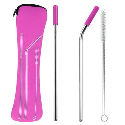 Opakovane použiteľné slamky z nehrdzavejúcej ocele, rovné ohnuté slamky na pitie so silikónovými špičkami na horúce a studené nápoje, barové náradie, veľkoobchod