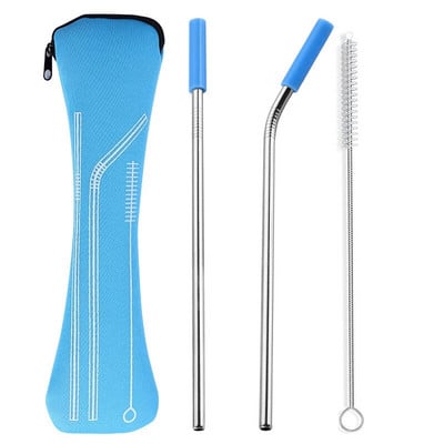 Opakovane použiteľné slamky z nehrdzavejúcej ocele, rovné ohnuté slamky na pitie so silikónovými špičkami na horúce a studené nápoje, barové náradie, veľkoobchod