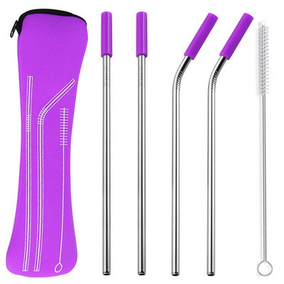 Opakovane použiteľné slamky z nehrdzavejúcej ocele, rovné ohnuté slamky na pitie so silikónovými špičkami na horúce a studené nápoje, barové náradie, veľkoobchod
