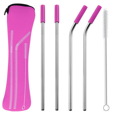 Opakovane použiteľné slamky z nehrdzavejúcej ocele, rovné ohnuté slamky na pitie so silikónovými špičkami na horúce a studené nápoje, barové náradie, veľkoobchod