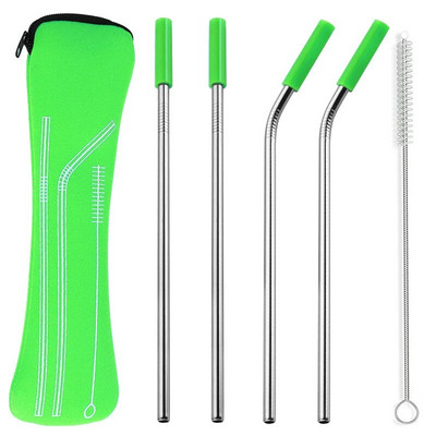 Opakovane použiteľné slamky z nehrdzavejúcej ocele, rovné ohnuté slamky na pitie so silikónovými špičkami na horúce a studené nápoje, barové náradie, veľkoobchod