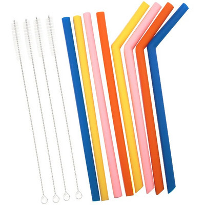 8 vnt. Daugkartinio naudojimo silikoniniai šiaudeliai maistiniai silikoniniai lankstūs, tiesūs geriamieji šiaudeliai su švaresniu šepetėliu vakarėlio baro priedu