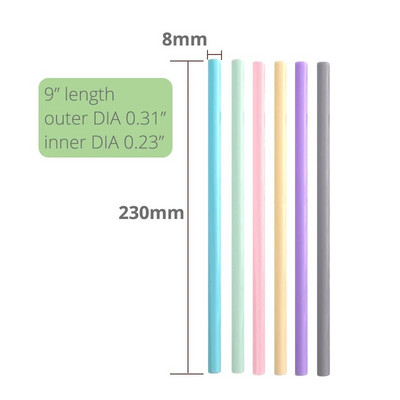 Leeseph korduvkasutatavad silikoonist joogikõrred, suured painduvad kõrred koos puhastusharjaga lastele – 6 tükki (värvid võivad erineda)