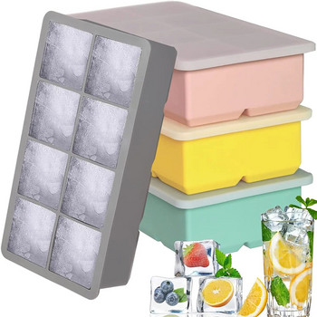 Πλαίσιο παγοθήκης σιλικόνης με καπάκι για καλούπι ουίσκι Ice block Μεγάλο τετράγωνο σχήμα Πλαίσιο παρασκευής παγοκύβων BPA Free Summer Gadget