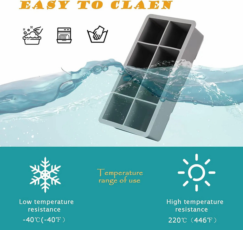 Silikona ledus kubiņu paplāte ar vāku viskija ledus bloka veidnei lielai kvadrātveida formai ledus kubiņu veidotāja rāmis BPA bezmaksas vasaras sīkrīks