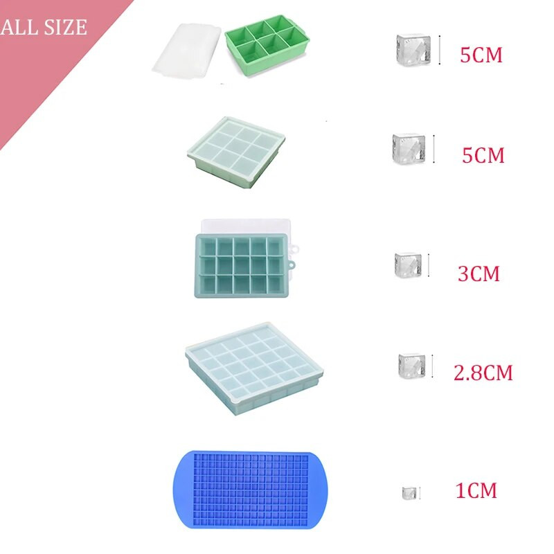 Silikona ledus kubiņu paplāte ar vāku viskija ledus bloka veidnei lielai kvadrātveida formai ledus kubiņu veidotāja rāmis BPA bezmaksas vasaras sīkrīks