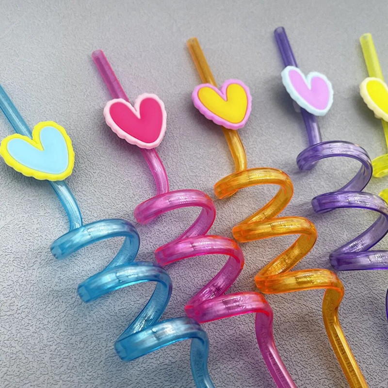 Širdies formos meilės daugkartinio naudojimo geriamasis šiaudelis maistinės medžiagos plastikinis Rietjes šiaudelis Valentino dienos vakarėliui šeimos susibūrimui