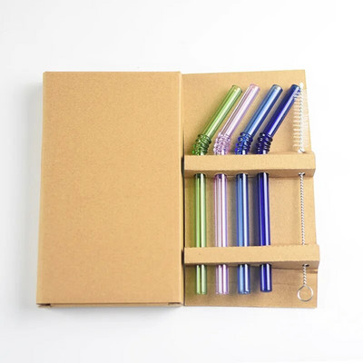 4vnt/rinkinys 15cm stiklinis šiaudelis su šepečiais Trumpas karščiui atsparus šaltas gėrimas išlenktas šiaudelis Daugkartinio naudojimo šiaudų kokteilių baro priedai