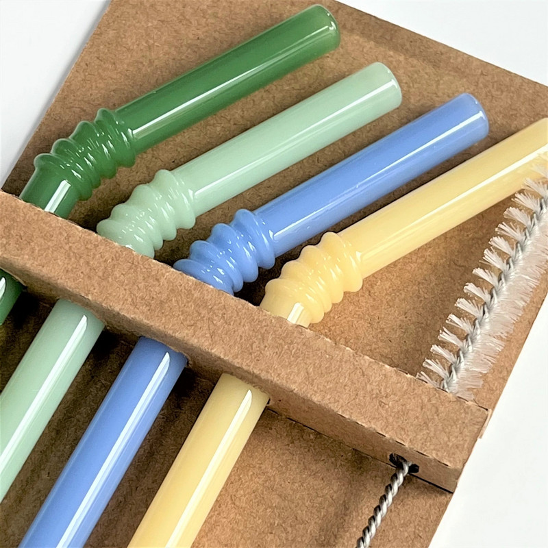 4vnt/rinkinys 15cm stiklinis šiaudelis su šepečiais Trumpas karščiui atsparus šaltas gėrimas išlenktas šiaudelis Daugkartinio naudojimo šiaudų kokteilių baro priedai