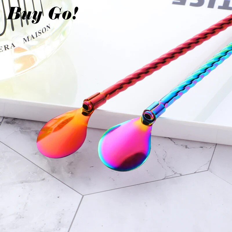 Daugkartinio naudojimo nerūdijančio plieno ilgas gėrimas šiaudų šaukštas spiralinio rašto kokteilio pieno kavos sulčių maišymo šaukštas su šepetėlio įrankiais