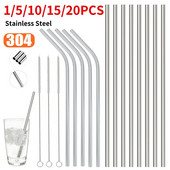 1-20 vnt. Daugkartinio naudojimo metaliniai gėrimo šiaudeliai 304 Nerūdijančio plieno šiaudeliai Tvirti, išlenkti tiesūs geriamojo šiaudelių strypų reikmenys