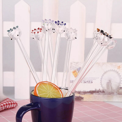 Pai de băut cu pipetă în 9 culori, 1 buc, paie de băut pentru sănătate, paie de sticlă de desene animate, decorare ecologică din sticlă pentru casă de înaltă calitate