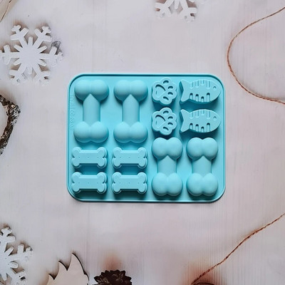 Κόκκαλο με νύχια γάτας και φόρμα σιλικόνης 12 οπών Δίσκος ζαχαροπλαστικής για φαγητά Μπισκότα σοκολάτας ψησίματος Ταψί για κατοικίδια Παγωμένα μούχλα