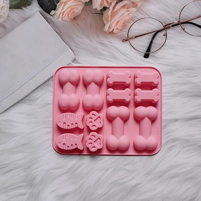 Κόκκαλο με νύχια γάτας και φόρμα σιλικόνης 12 οπών Δίσκος ζαχαροπλαστικής για φαγητά Μπισκότα σοκολάτας ψησίματος Ταψί για κατοικίδια Παγωμένα μούχλα