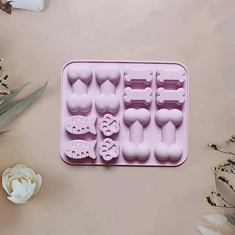 Κόκκαλο με νύχια γάτας και φόρμα σιλικόνης 12 οπών Δίσκος ζαχαροπλαστικής για φαγητά Μπισκότα σοκολάτας ψησίματος Ταψί για κατοικίδια Παγωμένα μούχλα